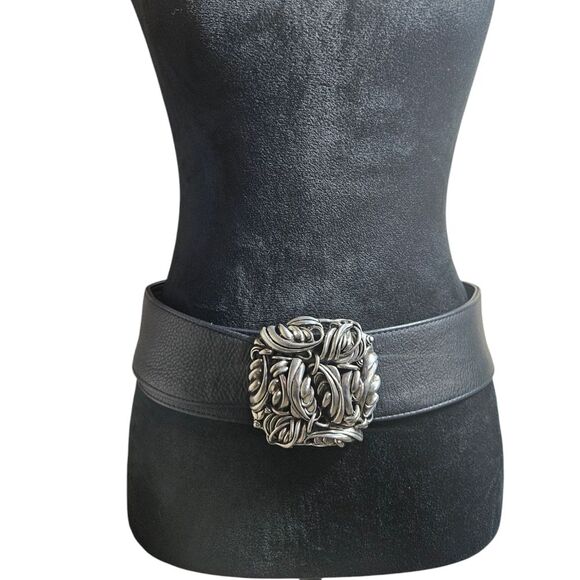 Vintage Medieval Dark Romantic Leather Statement Metal Ornate Sculptured Belt L
